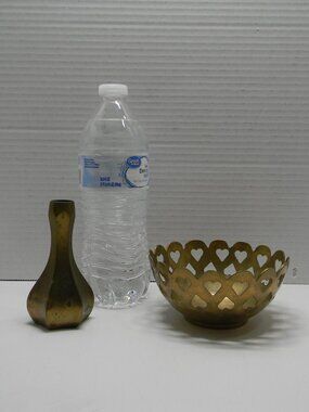 Vintage Brass Small Heart Bowl Bud Vase Made in India